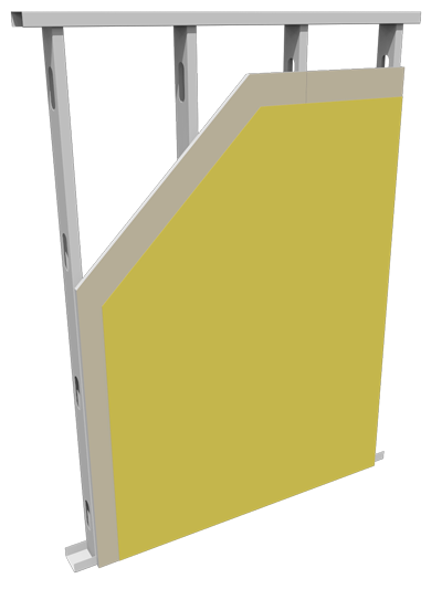 Gold Coat liquid applied membrane vapour sealant being applied with roller over drywall on steel stud framing, showing seamless moisture barrier