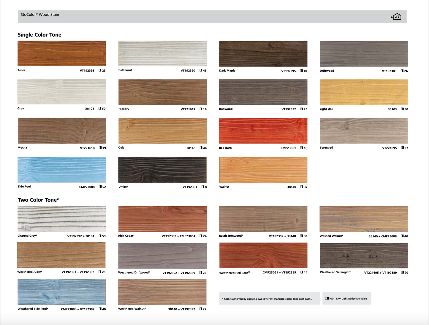Chart displaying all Stocast Wood colours with corresponding names and colour codes