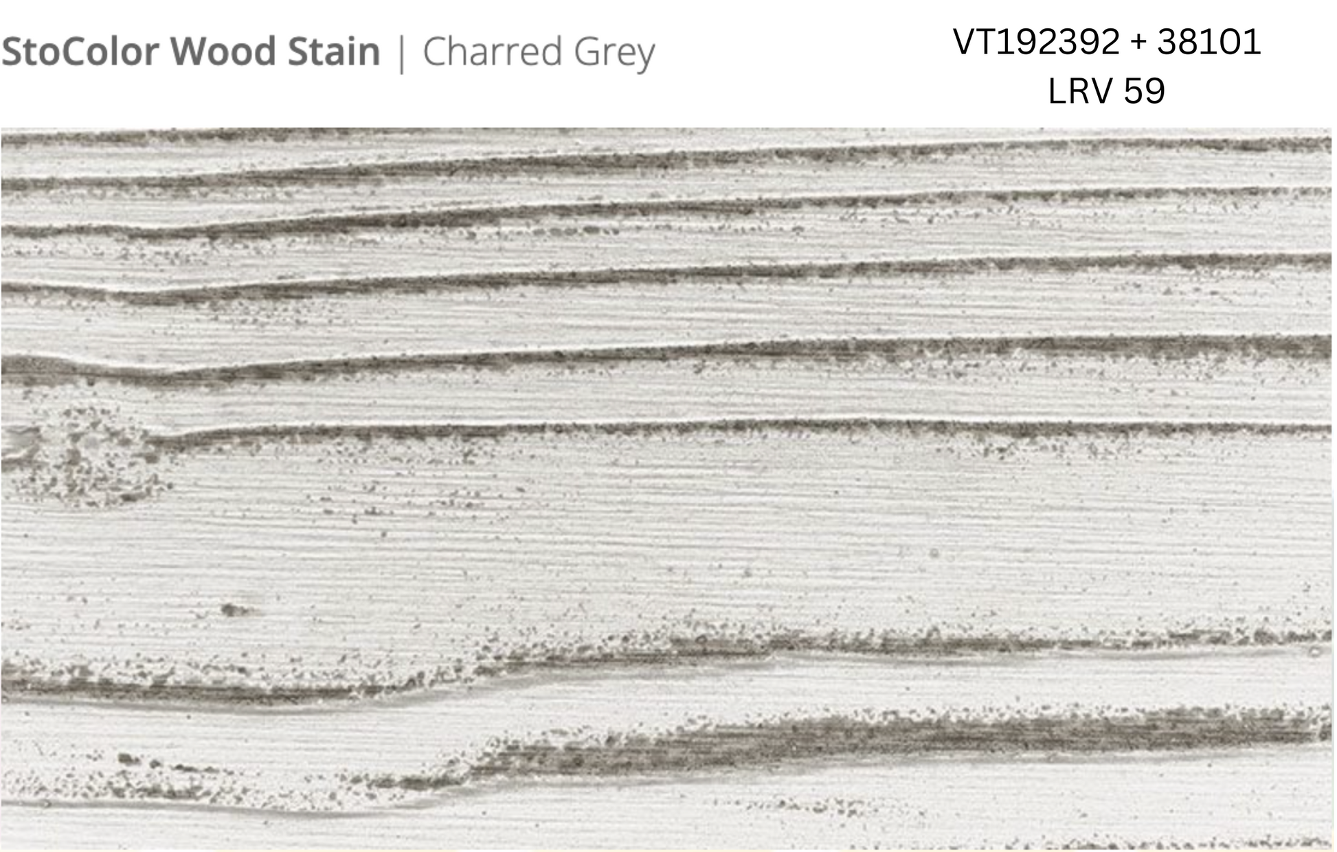 Close-up of Stocast wood with Stocolor woodstain in Charred Grey colours, codes VT192392 and 38101, showing textured wood finish