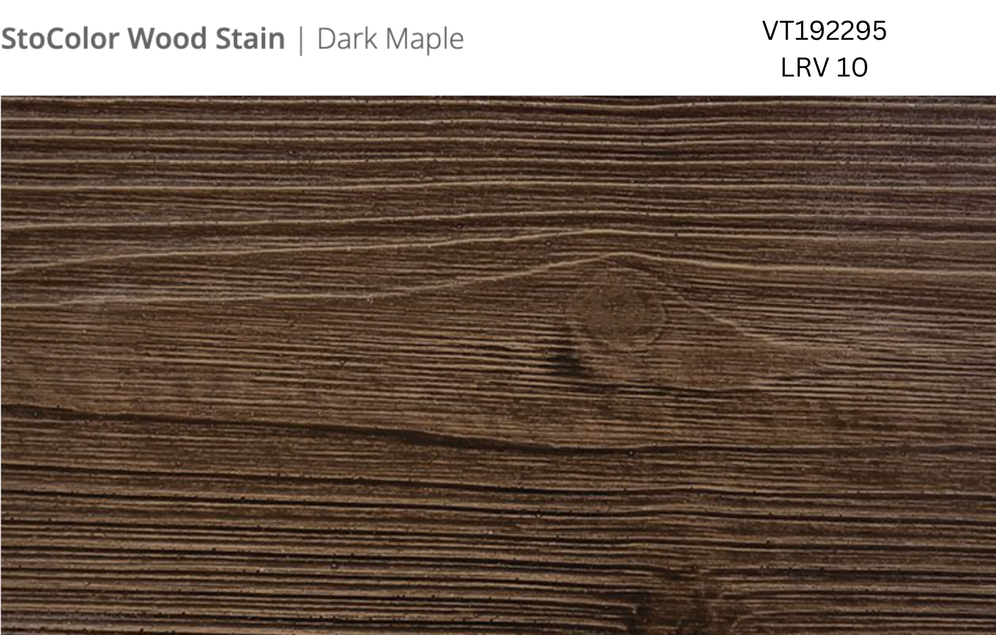 Close-up of Stocast wood with Stocolor woodstain in Dark Maple colour, code VT192295, showing textured wood finish
