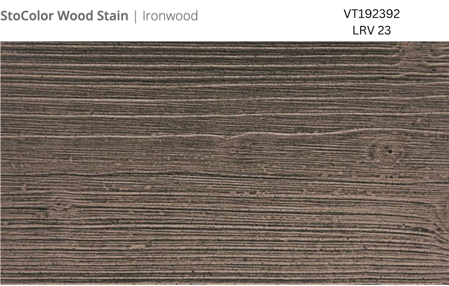 Close-up of Stocast wood with Stocolor woodstain in Ironwood colour, code VT192392, showing textured wood finish