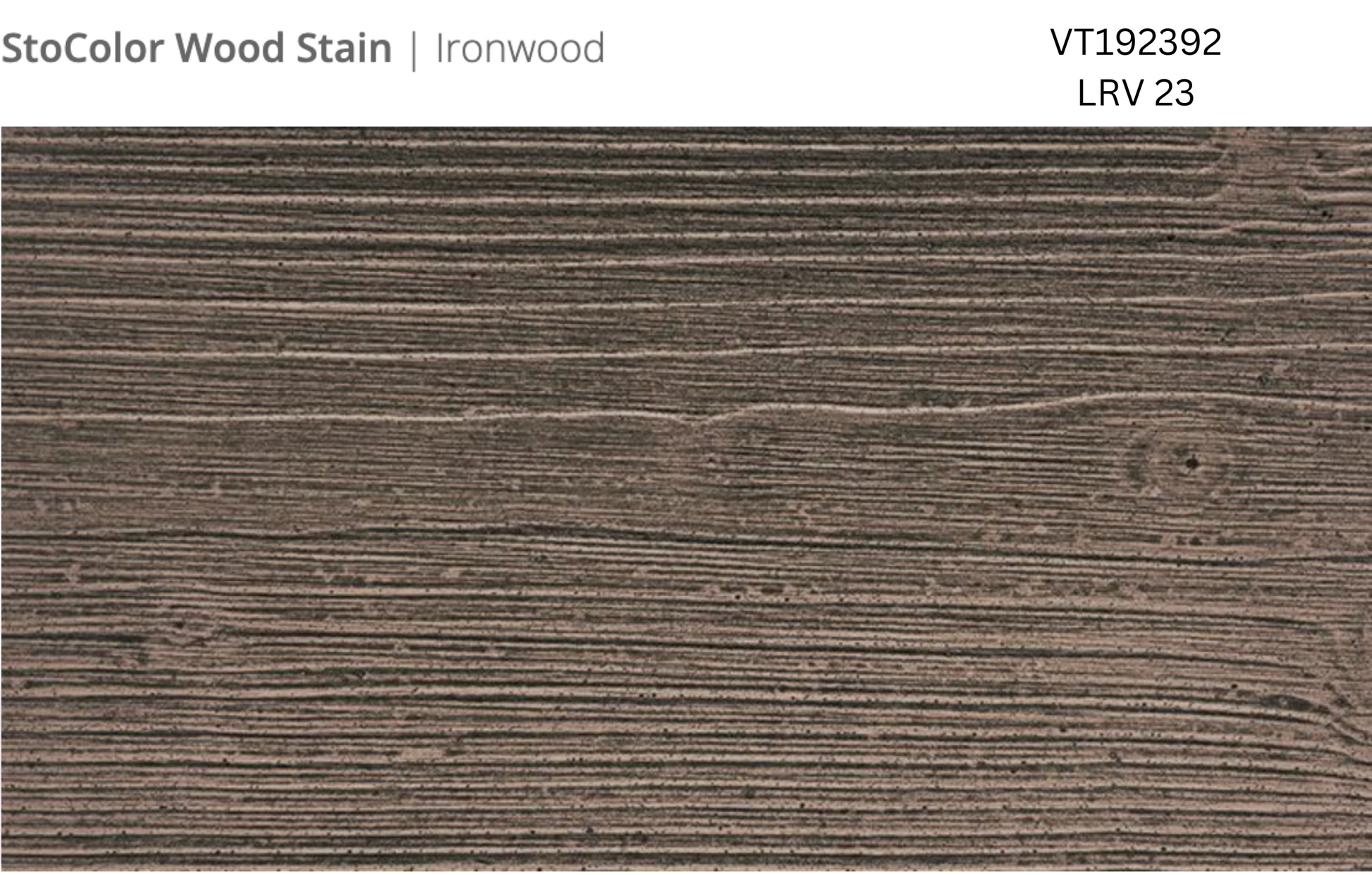 Close-up of Stocast wood with Stocolor woodstain in Ironwood colour, code VT192392, showing textured wood finish