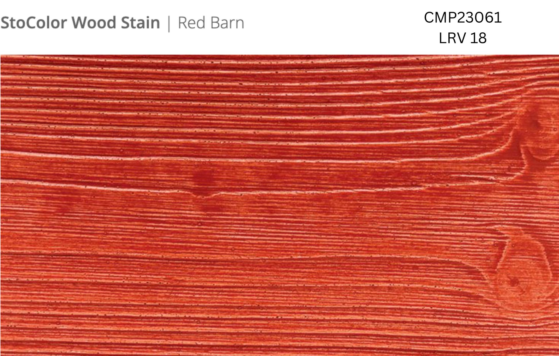 Close-up of Stocast wood with Stocolor woodstain in Red Barn colour, code CMP23061, showing textured wood finish