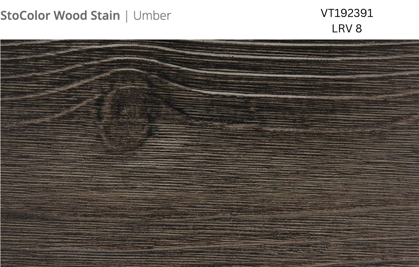 Close-up of Stocast wood with Stocolor woodstain in Umber colour, code VT192391, showing textured wood finish