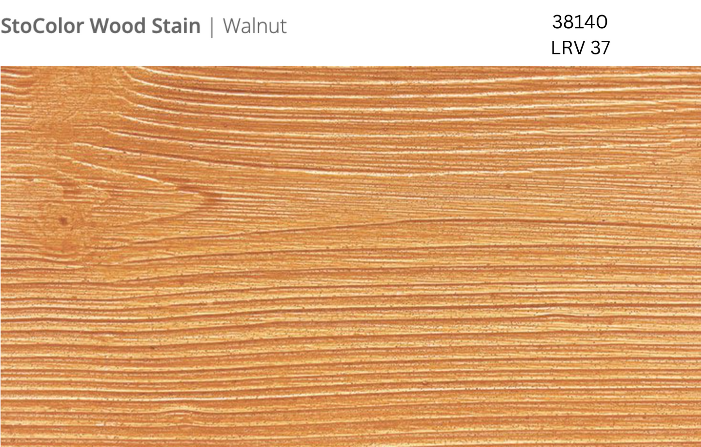 Close-up of Stocast wood with Stocolor woodstain in Walnut colour, code 38140, showing textured wood finish
