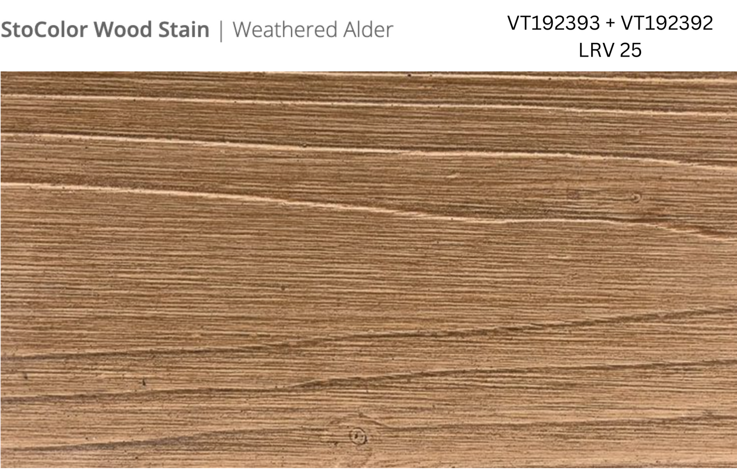 Close-up of Stocast wood with Stocolor woodstain in Weathered Alder colours, codes VT192393 and VT192392, showing textured wood finish