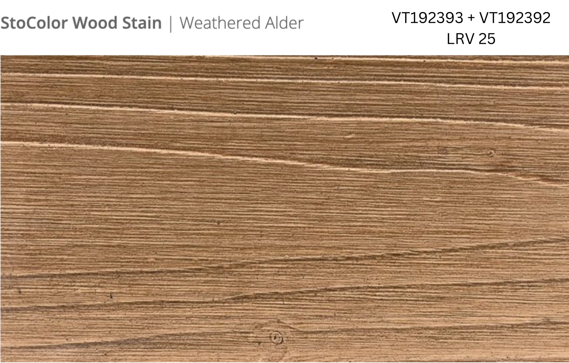 Close-up of Stocast wood with Stocolor woodstain in Weathered Alder colours, codes VT192393 and VT192392, showing textured wood finish