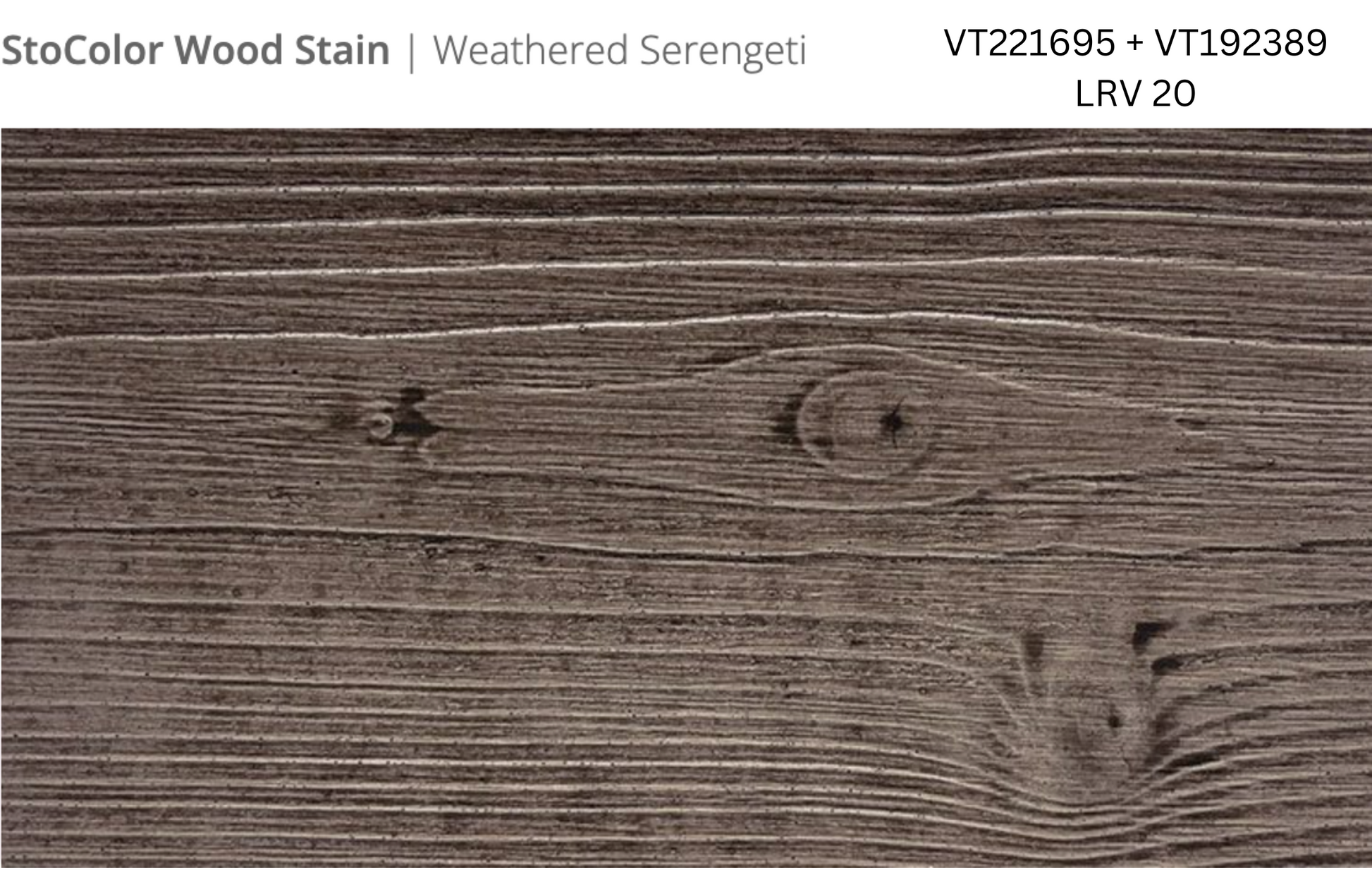 Stocast wood with Stocolor woodstain Weathered Serengeti close-up showing textured wood finish, colour codes VT221695 and VT192389