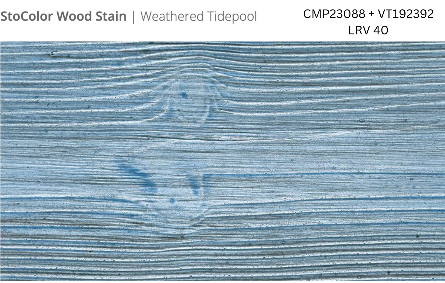 Stocast wood with Stocolor woodstain Weathered Tidepool close-up showing textured wood finish, colour codes CMP23088 and VT192392