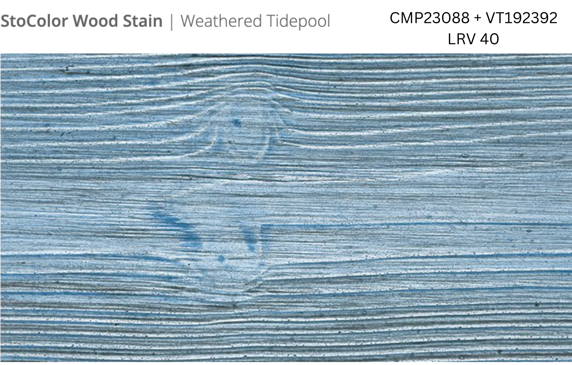 Stocast wood with Stocolor woodstain Weathered Tidepool close-up showing textured wood finish, colour codes CMP23088 and VT192392