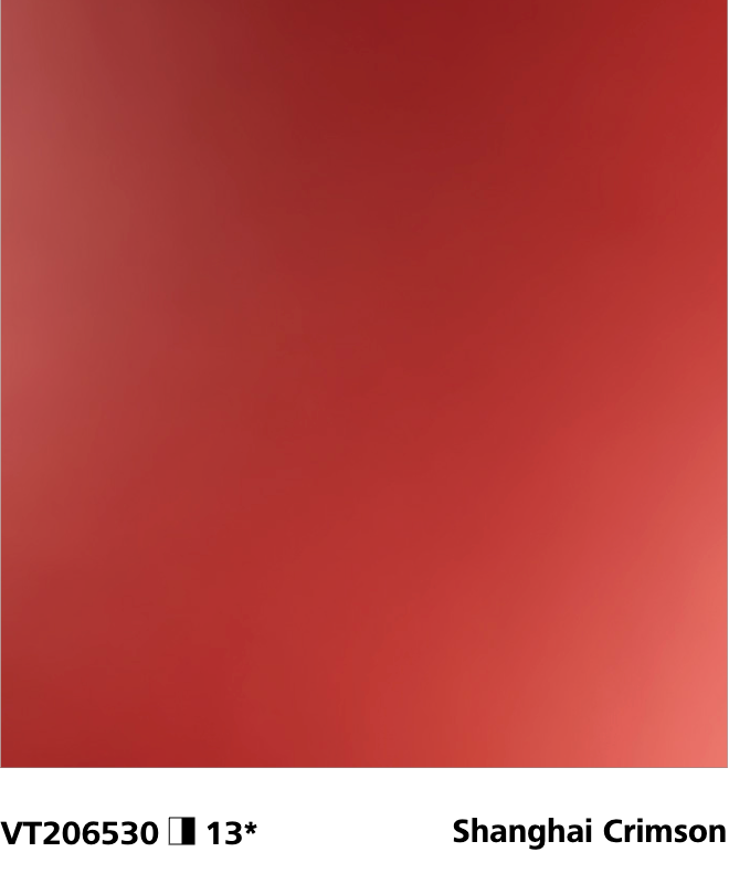 StoColor Metallic Topcoat close-up showing Shanghai Crimson colour, code VT206530, with reflective stucco finish