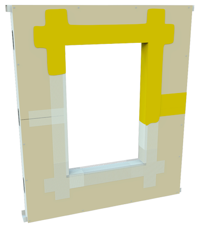 StoGuard self-adhesive mesh applied around window opening, showing proper installation method for air and moisture control