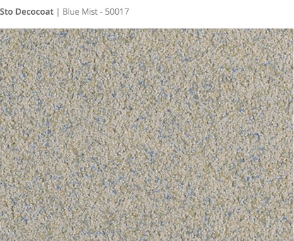 Sto Decocoat exterior finish Blue Mist close-up showing textured finish, colour code 50017