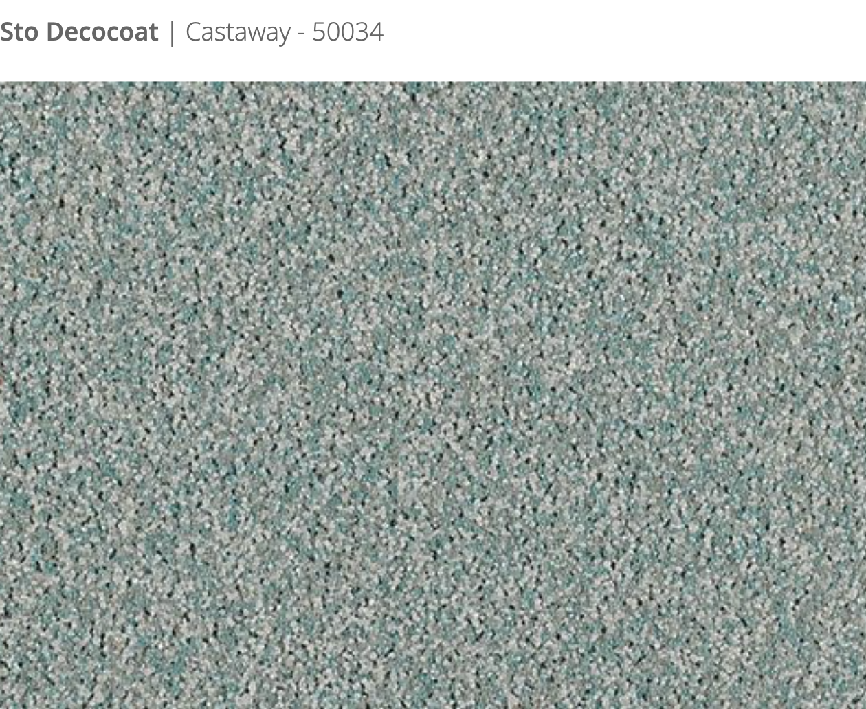 Sto Decocoat exterior finish Castaway close-up showing textured finish, colour code 50034