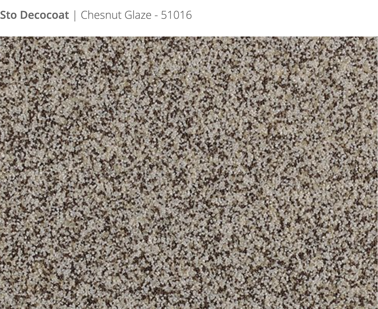 Sto Decocoat exterior finish Chestnut Glaze close-up showing textured finish, colour code 51016