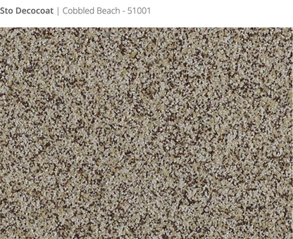 Sto Decocoat exterior finish Cobbled Beach close-up showing textured finish, colour code 51001