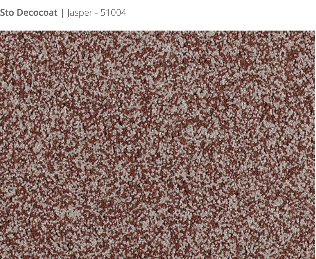 Sto Decocoat exterior finish Jasper close-up showing textured finish, colour code 51004