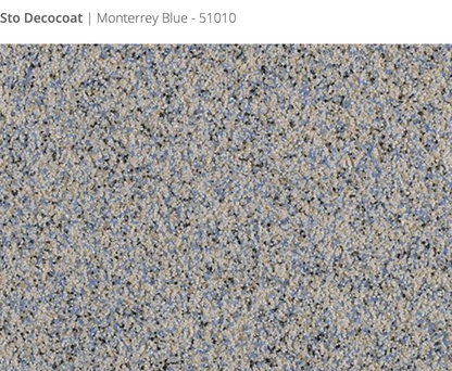 Sto Decocoat exterior finish Monterrey Blue close-up showing textured finish, colour code 51010