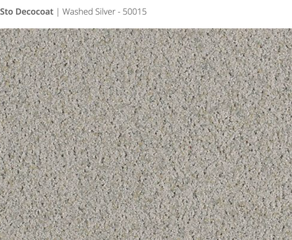 Sto Decocoat exterior finish Washed Silver close-up showing textured finish, colour code 50015