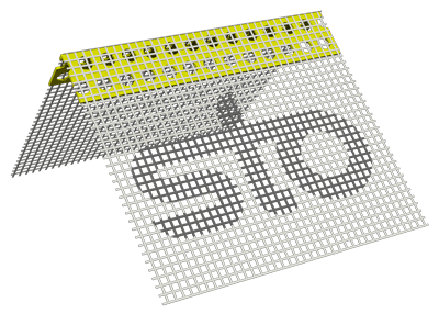 Close up of Sto mesh corner bead showing detailed construction and application for exterior wall corner reinforcement and protection