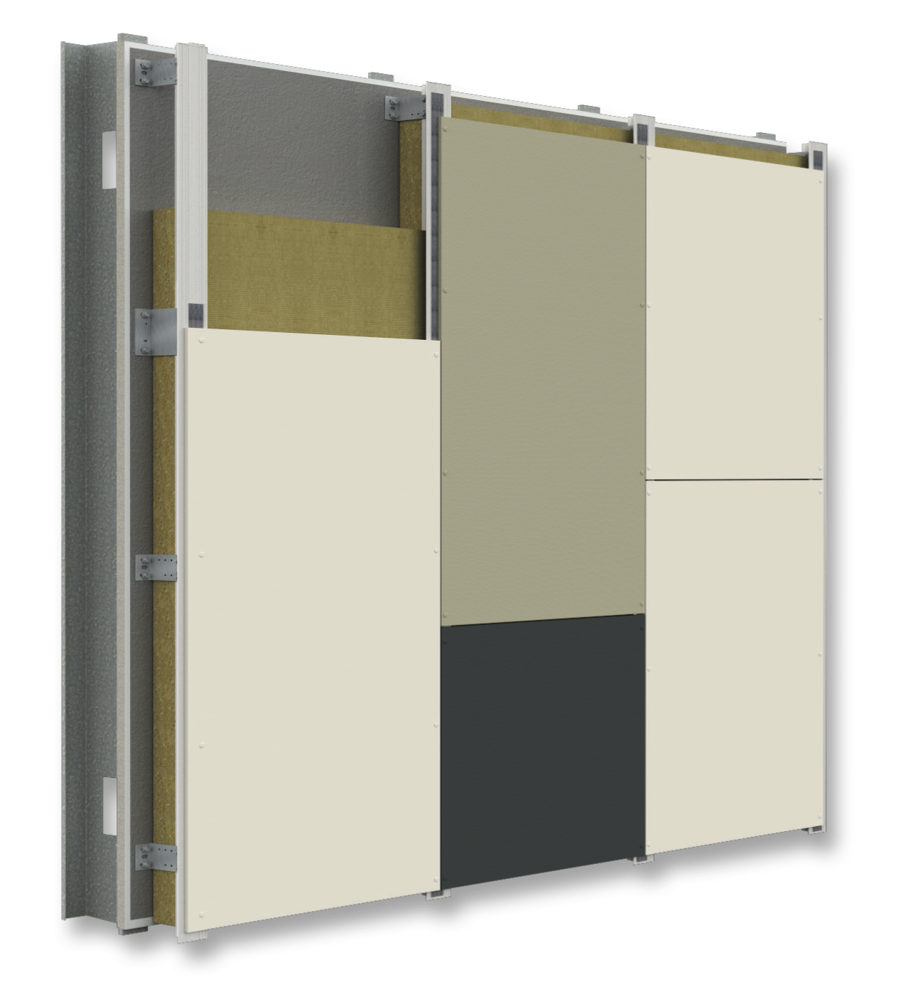 Sto Ventec system panel breakdown showing layered assembly with fiber cement panel