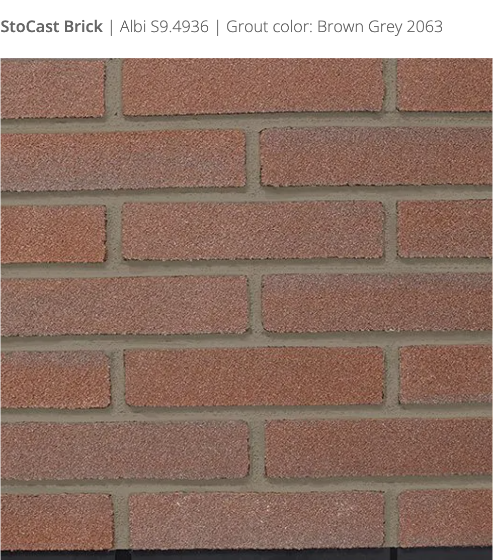 Stocast Brick close-up in Albi colour, code S9.4936, with Brown Grey grout, code 2063, showing realistic masonry texture