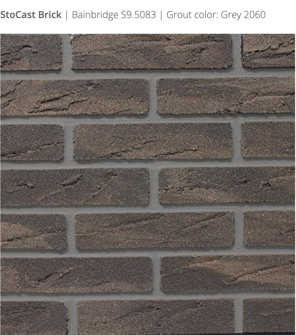 Stocast Brick close-up in Bainbridge colour, code S9.5083, with Grey grout, code 2060, showing realistic masonry finish