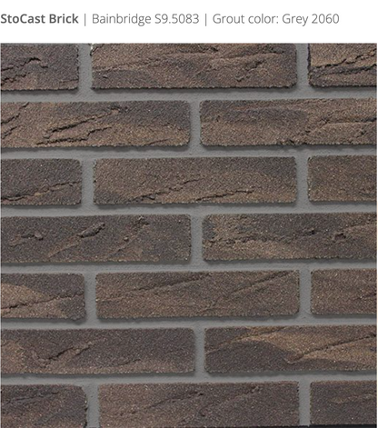Stocast Brick close-up in Bainbridge colour, code S9.5083, with Grey grout, code 2060, showing realistic masonry finish