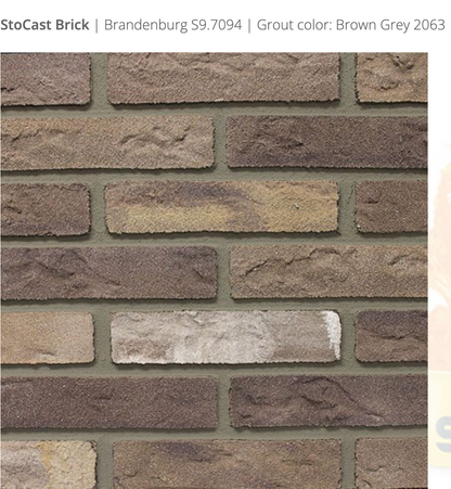 Stocast Brick close-up in Brandenburg colour, code S9.7094, with Brown Grey grout, code 2063, showing realistic masonry finish