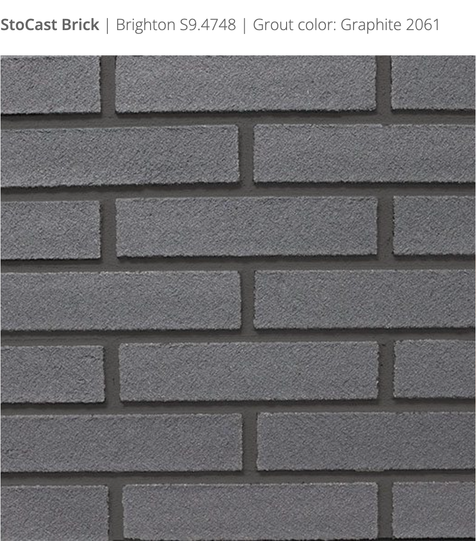 Stocast Brick close-up in Brighton colour, code S9.4748, with Graphite grout, code 2061, showing realistic masonry finish