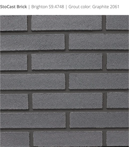 Stocast Brick close-up in Brighton colour, code S9.4748, with Graphite grout, code 2061, showing realistic masonry finish