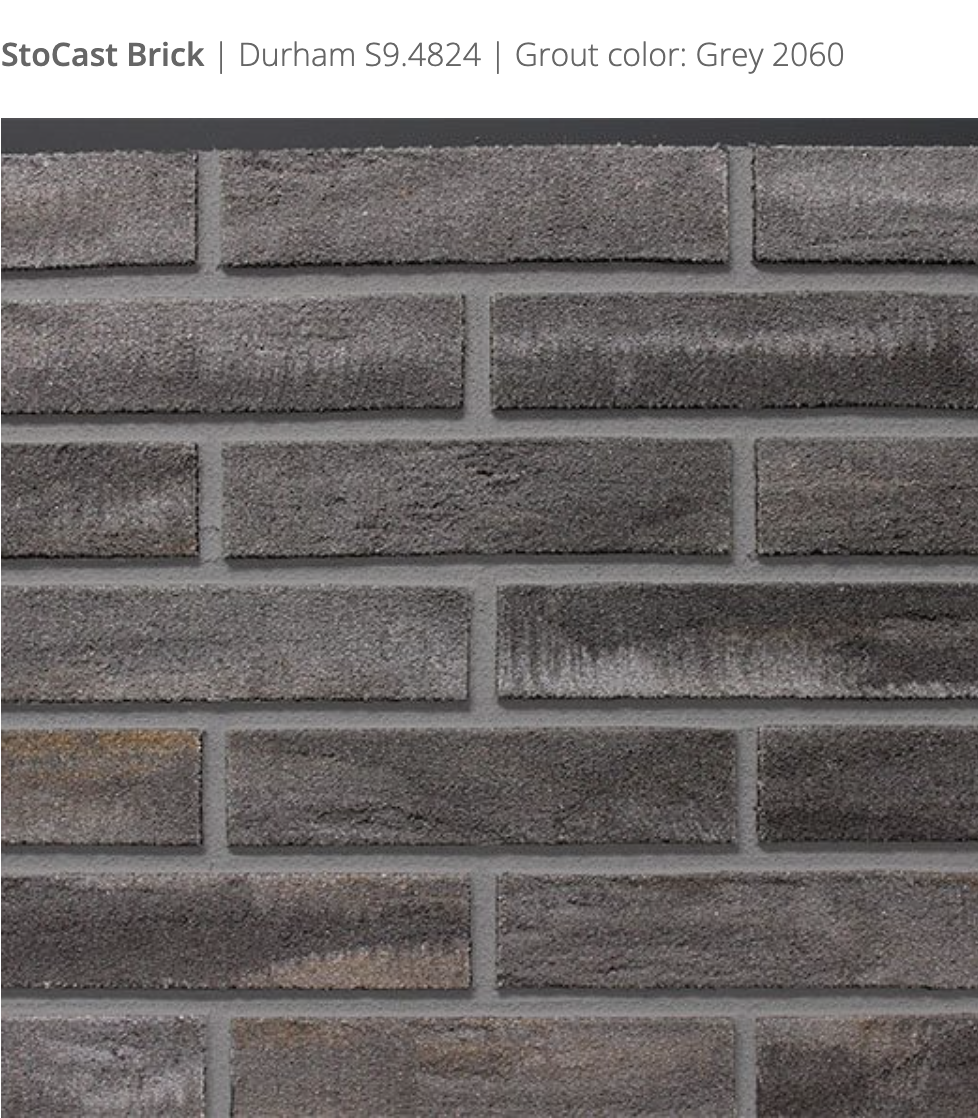 Stocast Brick close-up in Durham colour, code S9.4824, with Grey grout, code 2060, showing realistic masonry-style cladding