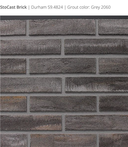 Stocast Brick close-up in Durham colour, code S9.4824, with Grey grout, code 2060, showing realistic masonry-style cladding