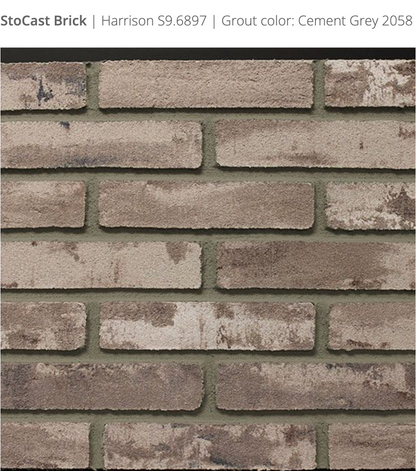 Stocast Brick close-up in Harrison colour, code S9.6897, with Cement Grey grout, code 2058, showing realistic masonry finish