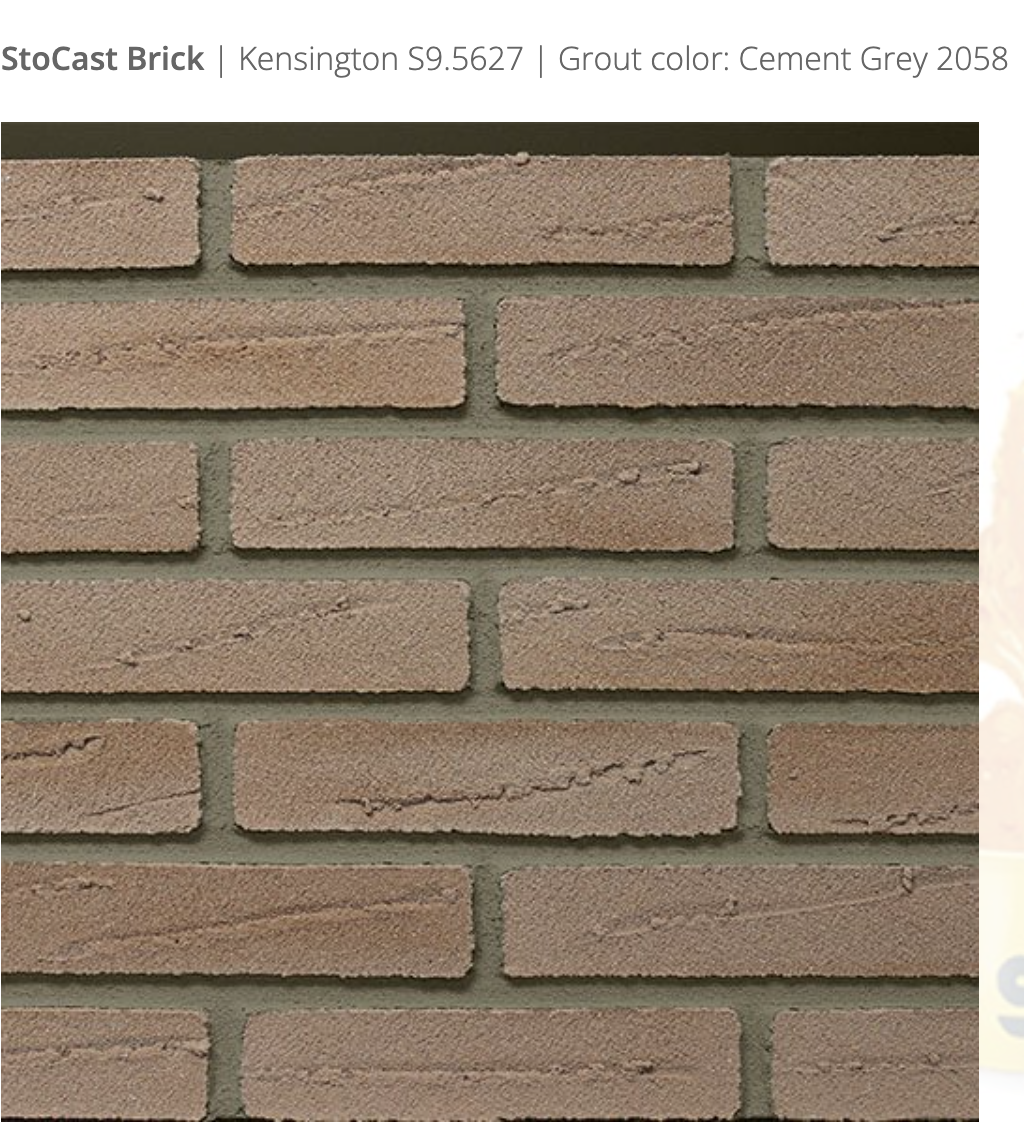 Stocast Brick close-up in Kensington colour, code S9.5627, with Cement Grey grout, code 2058, showing realistic masonry finish