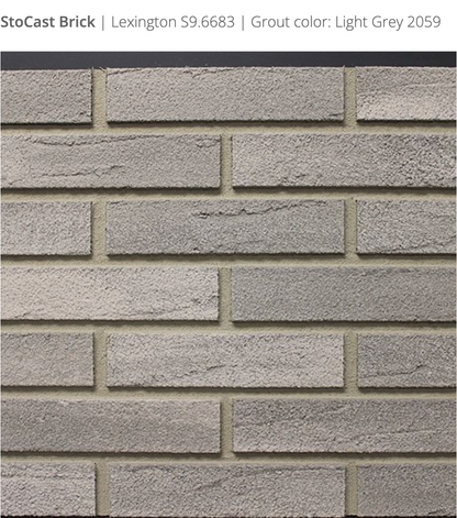 Stocast Brick close-up in Lexington colour, code S9.6683, with Light Grey grout, code 2059, showing realistic masonry finish