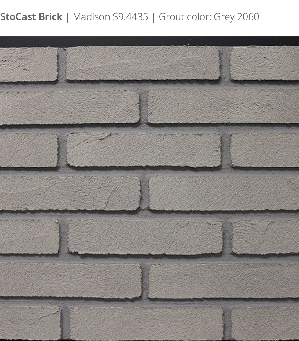 Stocast Brick close-up in Madison colour, code S9.4435, with Grey grout, code 2060, showing realistic masonry finish