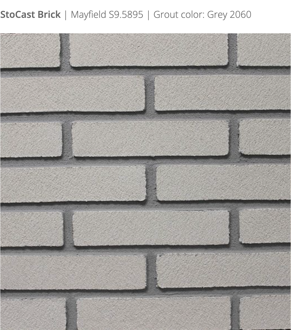 Stocast Brick close-up in Mayfield colour, code S9.5895, with Grey grout, code 2060, showing realistic masonry finish
