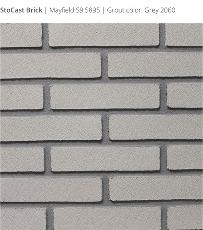 Stocast Brick close-up in Mayfield colour, code S9.5895, with Grey grout, code 2060, showing realistic masonry finish