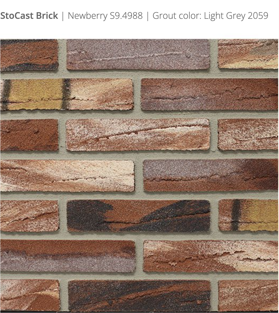 Stocast Brick close-up in Newberry colour, code S9.498, with Light Grey grout, code 2059, showing realistic masonry finish
