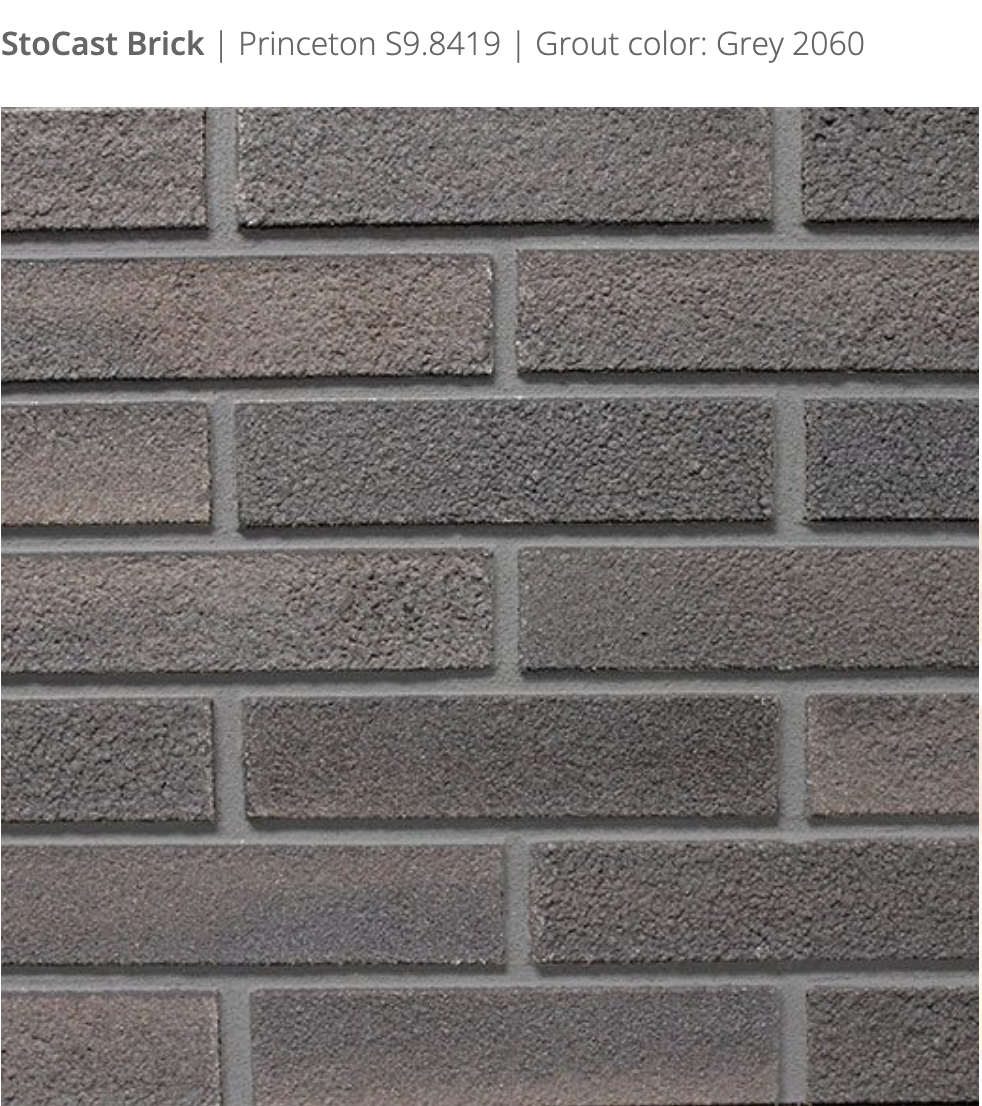 Stocast Brick close-up in Princeton colour, code S9.8419, with Grey grout, code 2090, showing realistic masonry finish