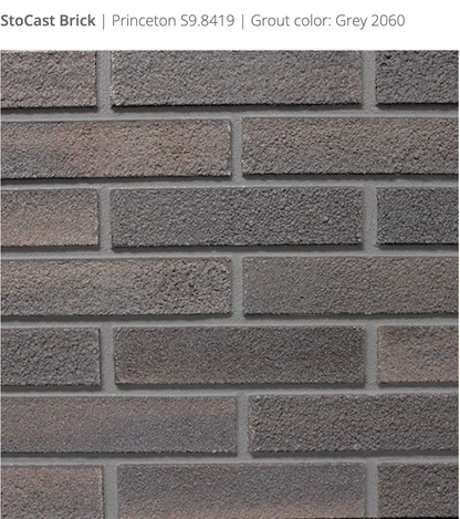 Stocast Brick close-up in Princeton colour, code S9.8419, with Grey grout, code 2090, showing realistic masonry finish