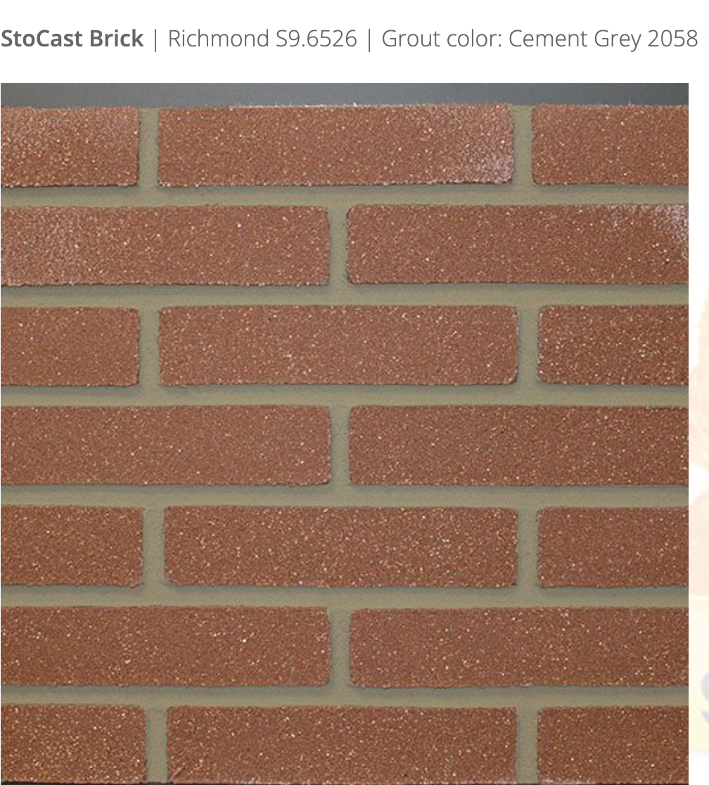 Stocast Brick close-up in Richmond colour, code S9.6526, with Cement Grey grout, code 2058, showing realistic masonry finish