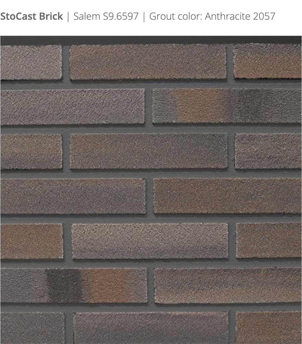 Stocast Brick close-up in Salem colour, code S9.6597, with Anthracite grout, code 2057, showing textured cladding with masonry look