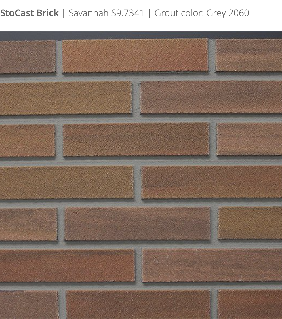 Stocast Brick close-up in Savannah colour, code S9.7341, with Grey grout, code 2060, showing realistic masonry finish