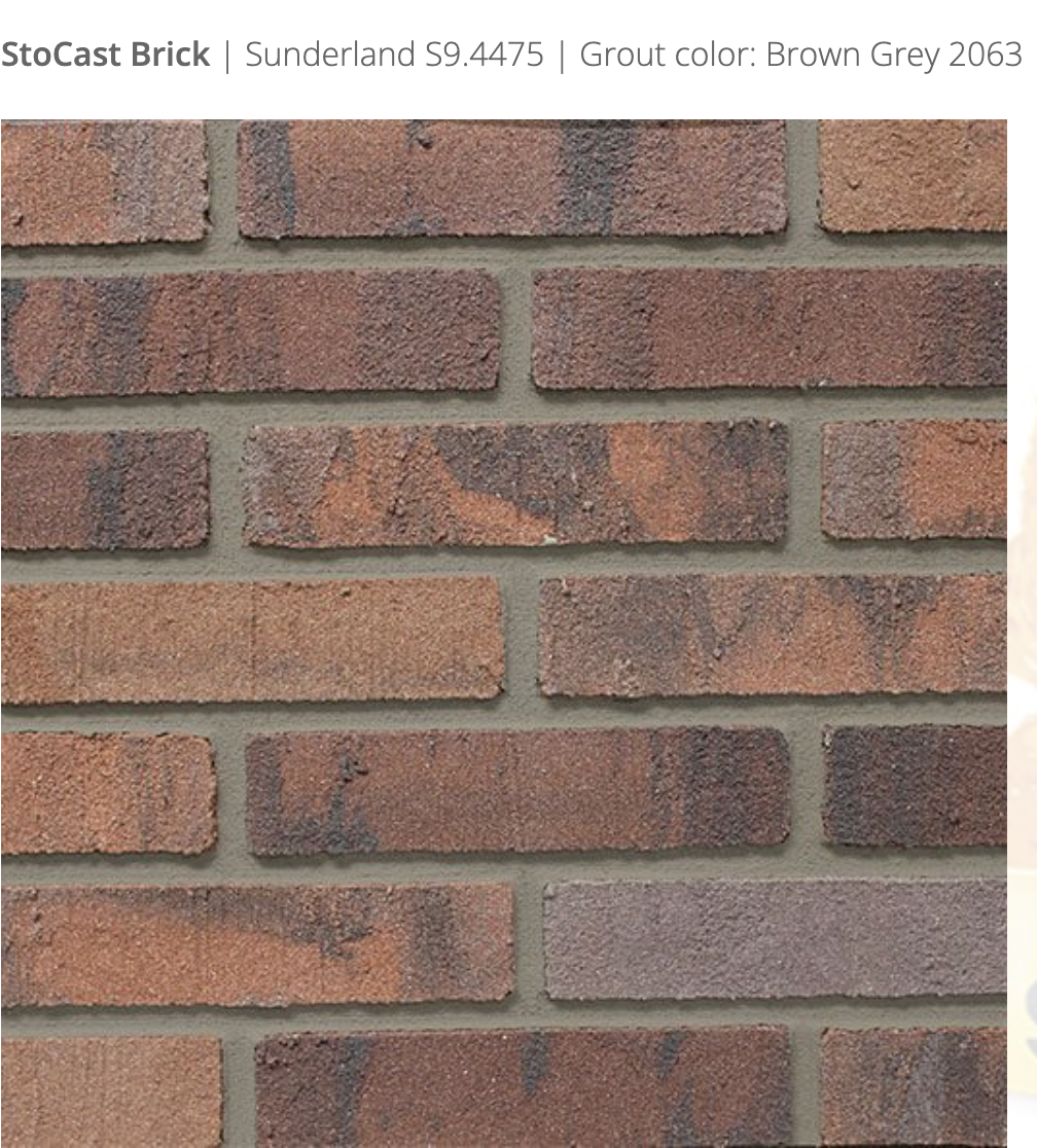 Stocast Brick close-up in Sunderland colour, code S9.4475, with Brown Grey grout, code 2063, showing realistic masonry finish