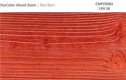 Close-up of Stocast wood with Stocolor woodstain in Red Barn colour, code CMP23061, showing textured wood finish