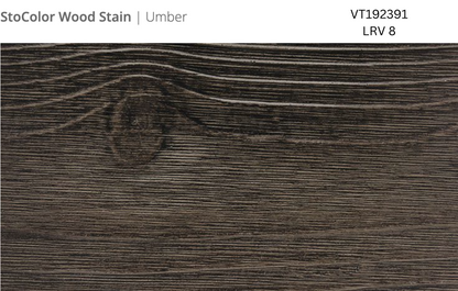 Close-up of Stocast wood with Stocolor woodstain in Umber colour, code VT192391, showing textured wood finish