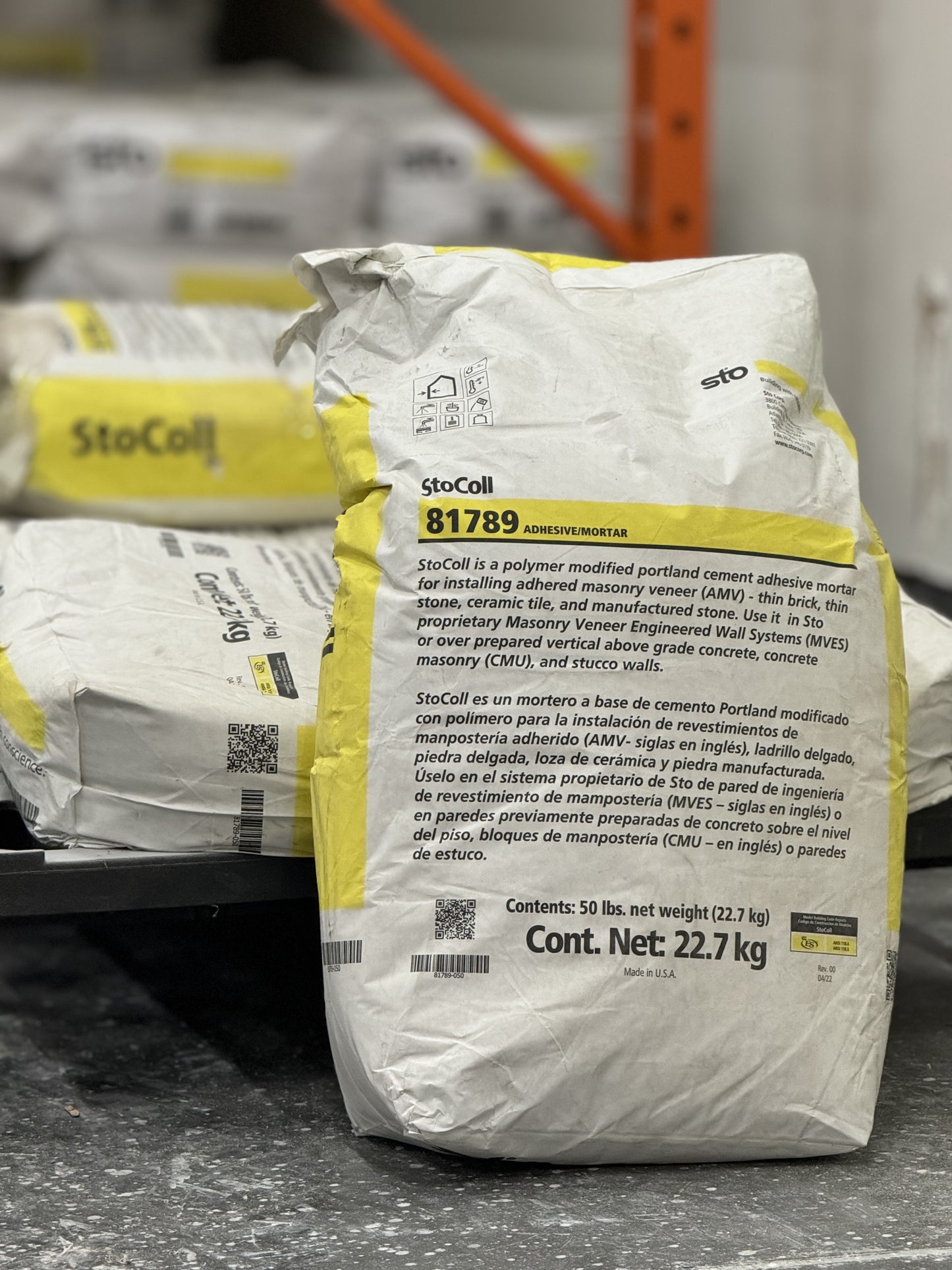 StoColl adhesive mortar bag with product information and label clearly visible, used for bonding insulation boards in EIFS systems
